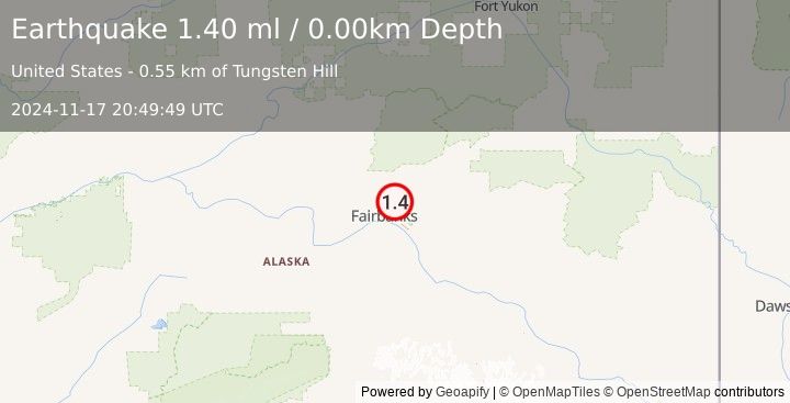 Earthquake 5 km E of Fox, Alaska (1.4 ml) (2024-11-17 20:49:49 UTC)