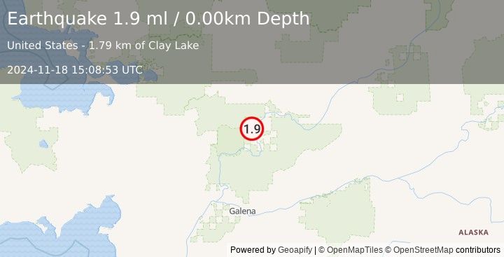 Earthquake 16 km NW of Huslia, Alaska (1.9 ml) (2024-11-18 15:08:53 UTC)