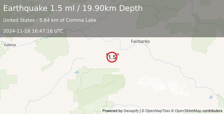 Earthquake 25 km W of Anderson, Alaska (1.5 ml) (2024-11-18 16:47:16 UTC)