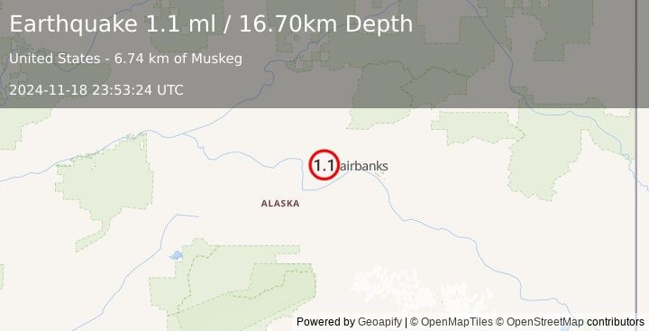 Earthquake 27 km W of Ester, Alaska (1.1 ml) (2024-11-18 23:53:24 UTC)