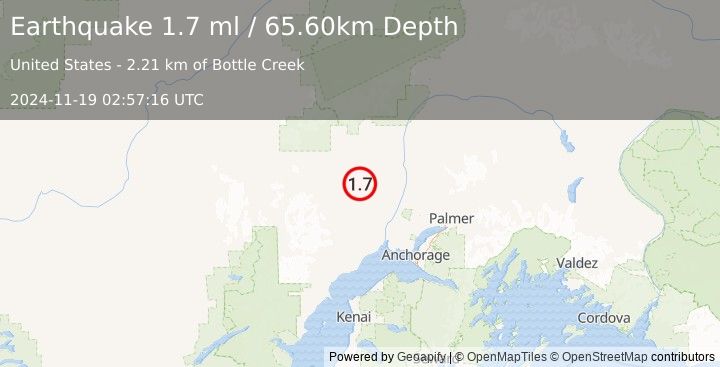 Earthquake 14 km ESE of Skwentna, Alaska (1.7 ml) (2024-11-19 02:57:16 UTC)