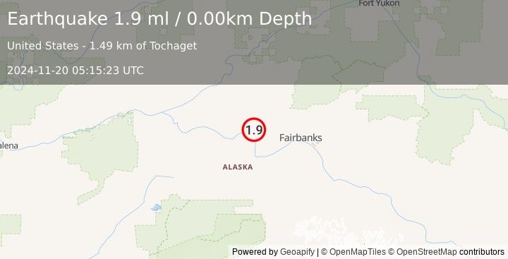 Earthquake 24 km SSE of Minto, Alaska (1.9 ml) (2024-11-20 05:15:23 UTC)