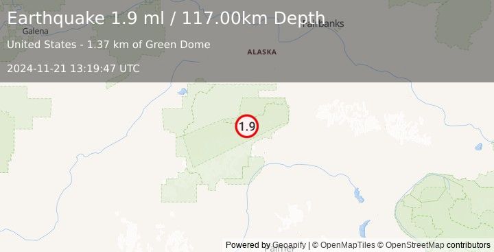 Earthquake 60 km W of Cantwell, Alaska (1.9 ml) (2024-11-21 13:19:47 UTC)