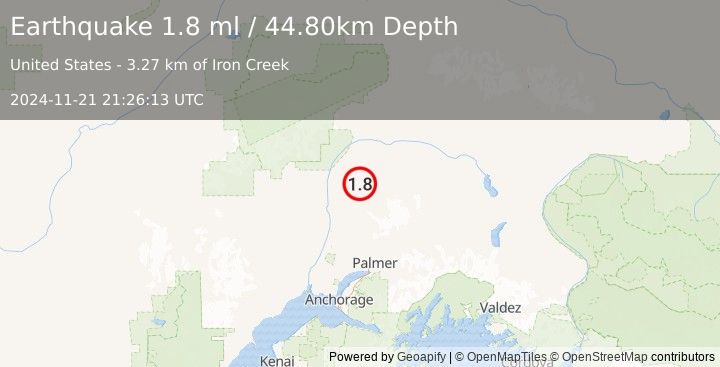 Earthquake 34 km E of Chase, Alaska (1.8 ml) (2024-11-21 21:26:13 UTC)