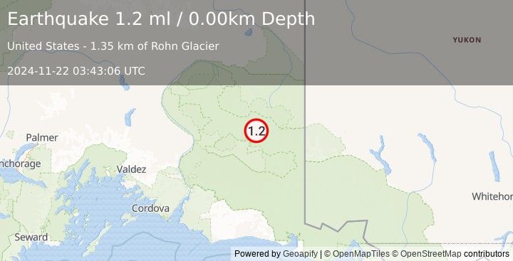 Earthquake 37 km NE of McCarthy, Alaska (1.2 ml) (2024-11-22 03:43:06 UTC)