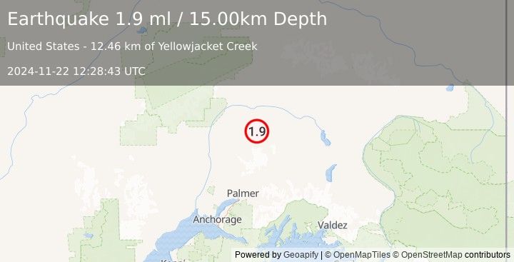 Earthquake 71 km ENE of Susitna North, Alaska (1.9 ml) (2024-11-22 12:28:43 UTC)