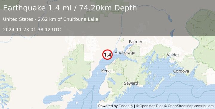 Earthquake 5 km W of Beluga, Alaska (1.4 ml) (2024-11-23 01:38:12 UTC)