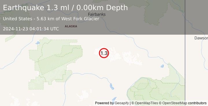 Earthquake 88 km ESE of Denali Park, Alaska (1.3 ml) (2024-11-23 04:01:34 UTC)