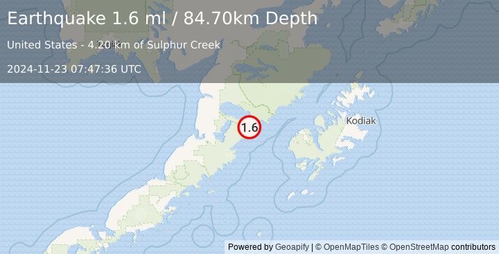 Earthquake 89 km ENE of Ugashik, Alaska (1.6 ml) (2024-11-23 07:47:36 UTC)