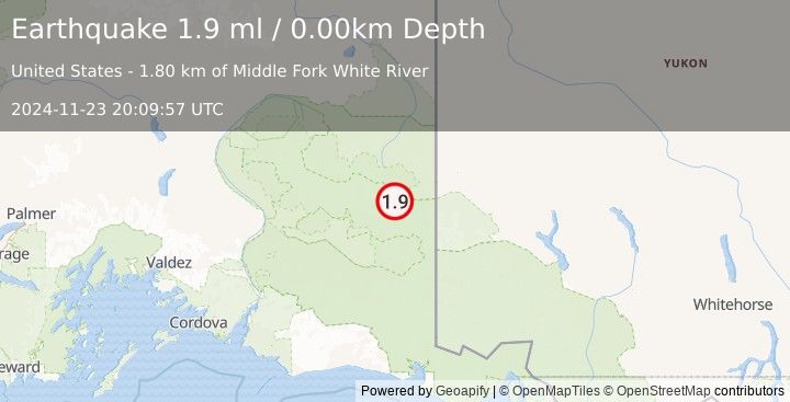 Earthquake 66 km ENE of McCarthy, Alaska (1.9 ml) (2024-11-23 20:09:57 UTC)