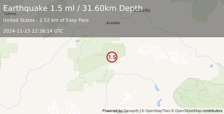 Earthquake 39 km W of Cantwell, Alaska (1.5 ml) (2024-11-23 22:38:14 UTC)