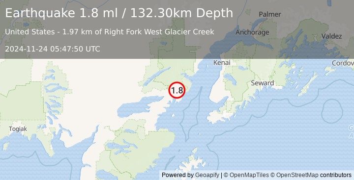 Earthquake 50 km ENE of Pedro Bay, Alaska (1.8 ml) (2024-11-24 05:47:50 UTC)