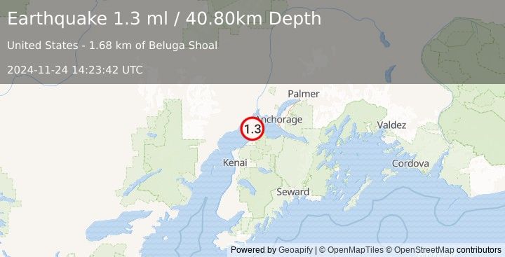 Earthquake 16 km N of Point Possession, Alaska (1.3 ml) (2024-11-24 14:23:42 UTC)