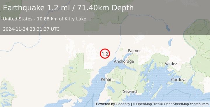 Earthquake 41 km NNW of Beluga, Alaska (1.2 ml) (2024-11-24 23:31:37 UTC)