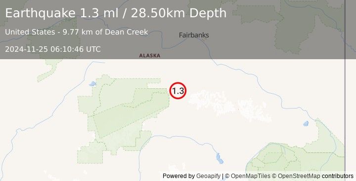 Earthquake 24 km E of Denali Park, Alaska (1.3 ml) (2024-11-25 06:10:46 UTC)