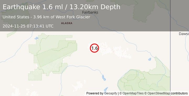 Earthquake 80 km ESE of Denali Park, Alaska (1.6 ml) (2024-11-25 07:13:41 UTC)