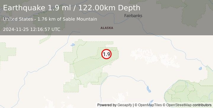 Earthquake 42 km WSW of Denali Park, Alaska (1.9 ml) (2024-11-25 12:16:57 UTC)