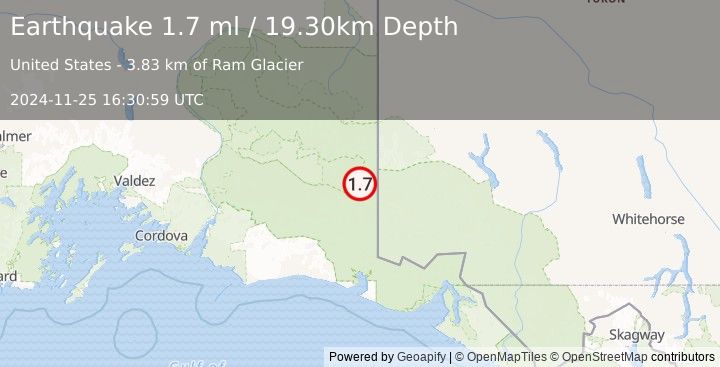 Earthquake 90 km ESE of McCarthy, Alaska (1.7 ml) (2024-11-25 16:30:59 UTC)