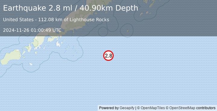 Earthquake 183 km SE of Perryville, Alaska (2.8 ml) (2024-11-26 01:00:49 UTC)