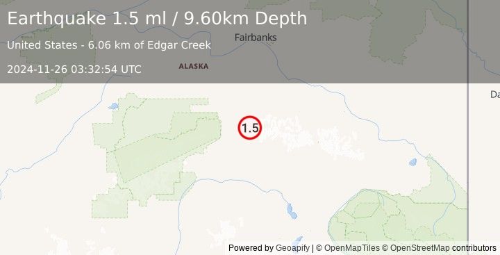 Earthquake 52 km ESE of Denali Park, Alaska (1.5 ml) (2024-11-26 03:32:54 UTC)