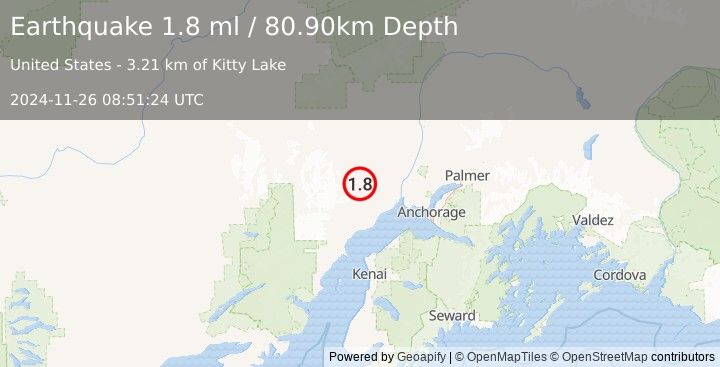 Earthquake 46 km NNW of Beluga, Alaska (1.8 ml) (2024-11-26 08:51:24 UTC)