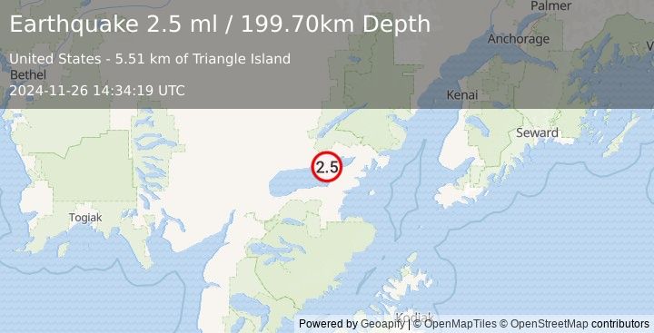 Earthquake 14 km N of Pope-Vannoy Landing, Alaska (2.5 ml) (2024-11-26 14:34:19 UTC)