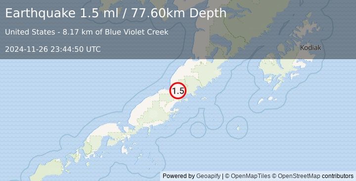 Earthquake 51 km N of Chignik, Alaska (1.5 ml) (2024-11-26 23:44:50 UTC)