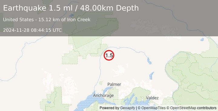 Earthquake 34 km ENE of Chase, Alaska (1.5 ml) (2024-11-28 08:44:15 UTC)