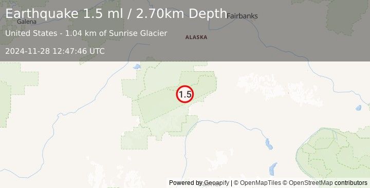 Earthquake 60 km W of Cantwell, Alaska (1.5 ml) (2024-11-28 12:47:46 UTC)