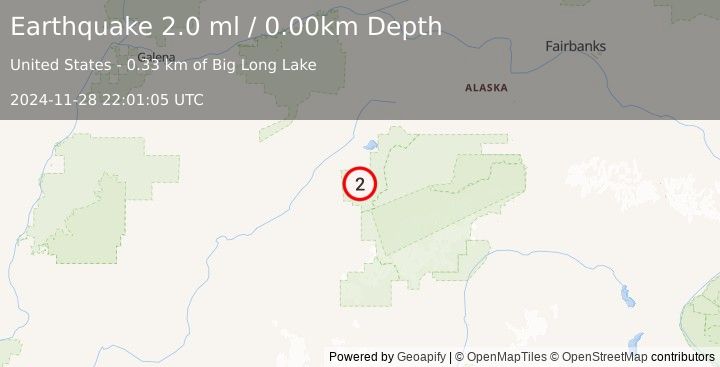 Earthquake 36 km W of Denali National Park, Alaska (2.0 ml) (2024-11-28 22:01:05 UTC)