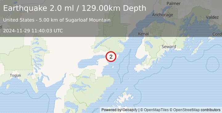 Earthquake 30 km E of Pedro Bay, Alaska (2.0 ml) (2024-11-29 11:40:03 UTC)