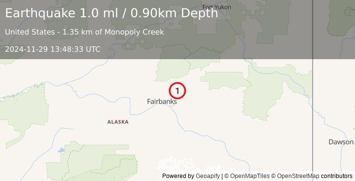 Earthquake 18 km N of Two Rivers, Alaska (1.0 ml) (2024-11-29 13:48:33 UTC)