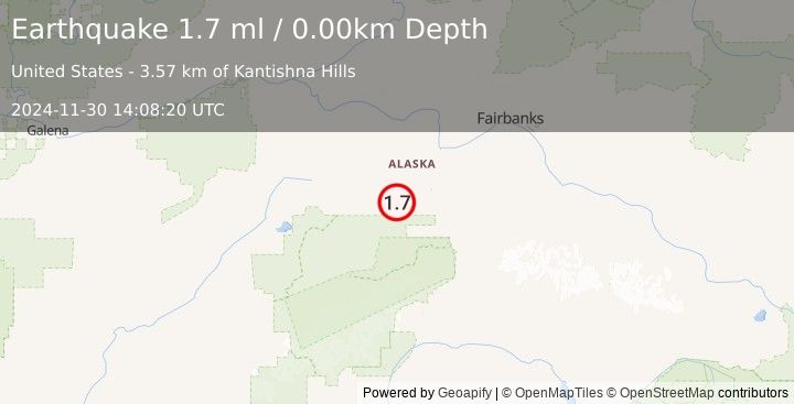 Earthquake 41 km WSW of Clear, Alaska (1.7 ml) (2024-11-30 14:08:20 UTC)