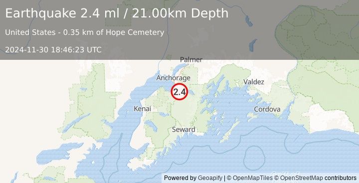 Earthquake 0 km ENE of Hope, Alaska (2.4 ml) (2024-11-30 18:46:23 UTC)