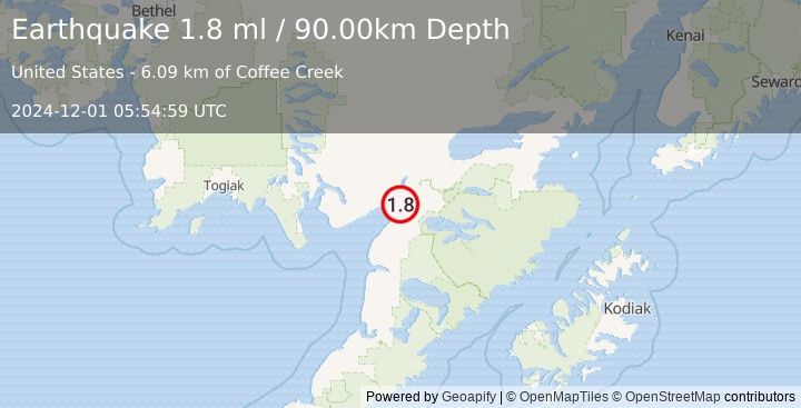 Earthquake 17 km NNE of Naknek, Alaska (1.8 ml) (2024-12-01 05:54:59 UTC)