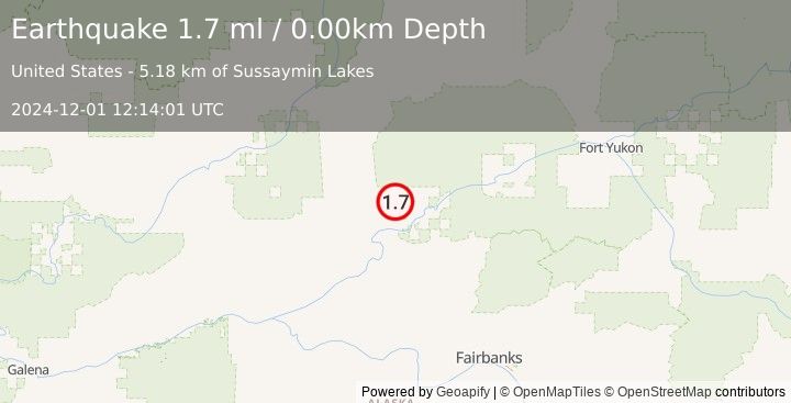 Earthquake 26 km WNW of Stevens Village, Alaska (1.7 ml) (2024-12-01 12:14:01 UTC)