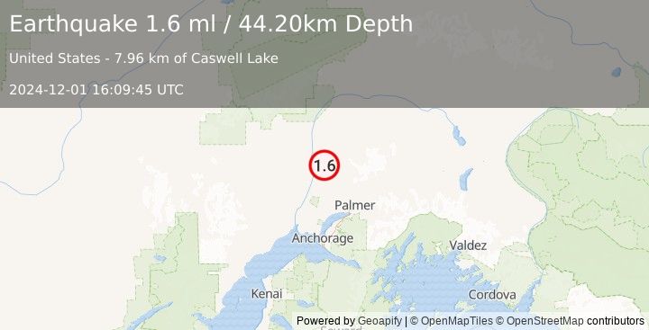 Earthquake 11 km S of Susitna North, Alaska (1.6 ml) (2024-12-01 16:09:45 UTC)