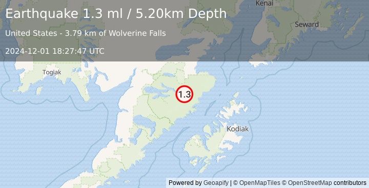 Earthquake 96 km S of Kokhanok, Alaska (1.3 ml) (2024-12-01 18:27:47 UTC)