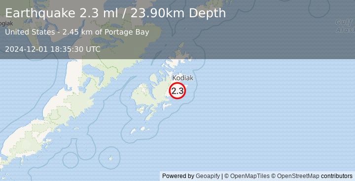 Earthquake 22 km S of Womens Bay, Alaska (2.3 ml) (2024-12-01 18:35:30 UTC)