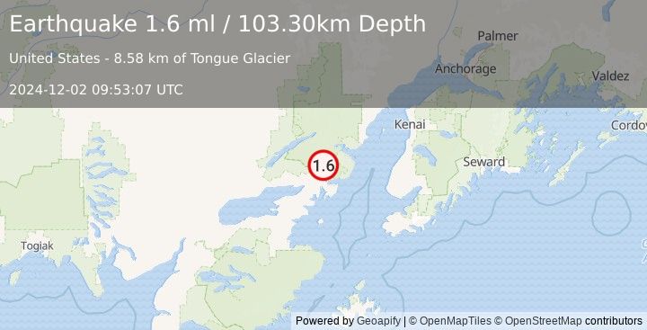 Earthquake 51 km NE of Pedro Bay, Alaska (1.6 ml) (2024-12-02 09:53:07 UTC)