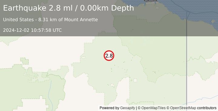 Earthquake 79 km NW of Arctic Village, Alaska (2.8 ml) (2024-12-02 10:57:58 UTC)