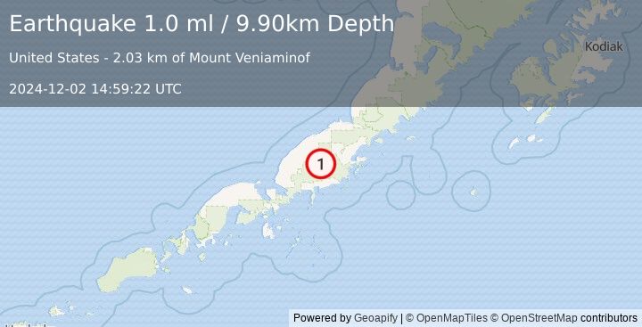 Earthquake 35 km N of Ivanof Bay, Alaska (1.0 ml) (2024-12-02 14:59:22 UTC)