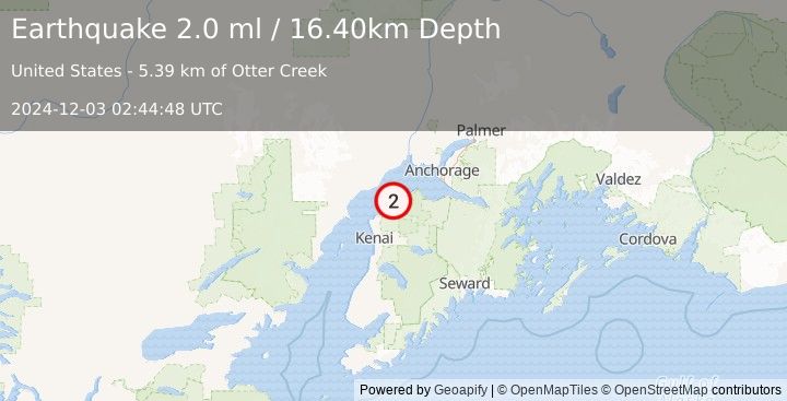 Earthquake 9 km W of Point Possession, Alaska (2.0 ml) (2024-12-03 02:44:48 UTC)