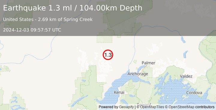 Earthquake 37 km WSW of Skwentna, Alaska (1.3 ml) (2024-12-03 09:57:57 UTC)