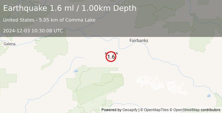 Earthquake 24 km W of Anderson, Alaska (1.6 ml) (2024-12-03 10:30:08 UTC)