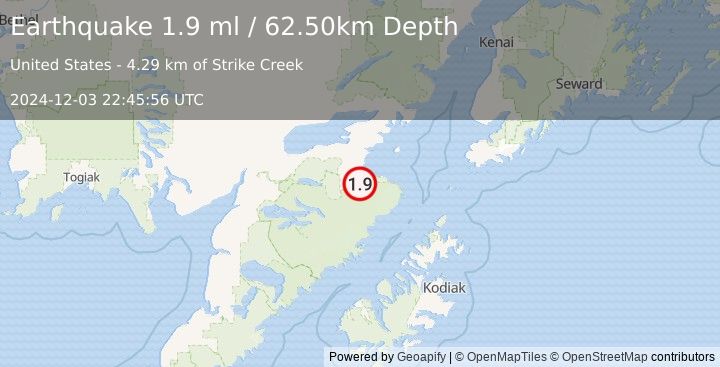 Earthquake 58 km SSE of Kokhanok, Alaska (1.9 ml) (2024-12-03 22:45:56 UTC)