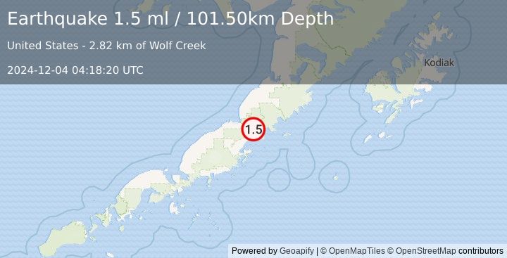 Earthquake 42 km NNE of Chignik, Alaska (1.5 ml) (2024-12-04 04:18:20 UTC)