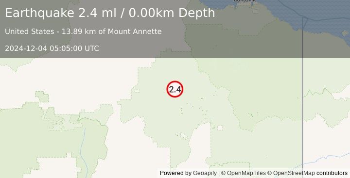 Earthquake 81 km NW of Arctic Village, Alaska (2.4 ml) (2024-12-04 05:05:00 UTC)