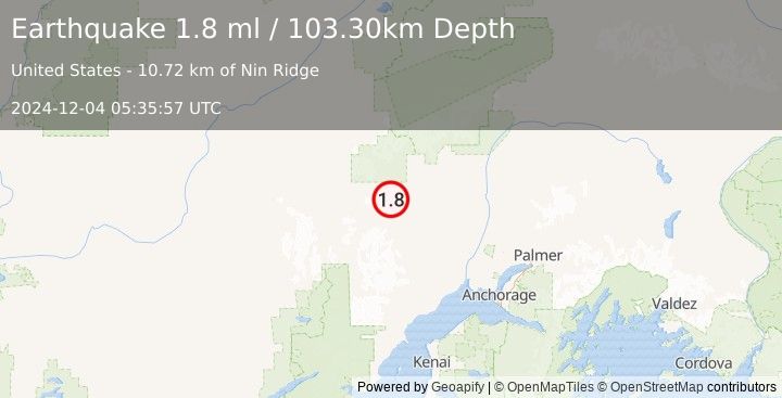 Earthquake 39 km WNW of Skwentna, Alaska (1.8 ml) (2024-12-04 05:35:57 UTC)