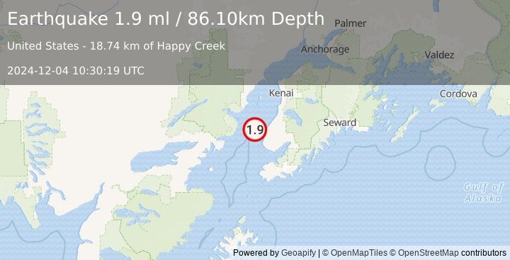 Earthquake 19 km W of Happy Valley, Alaska (1.9 ml) (2024-12-04 10:30:19 UTC)